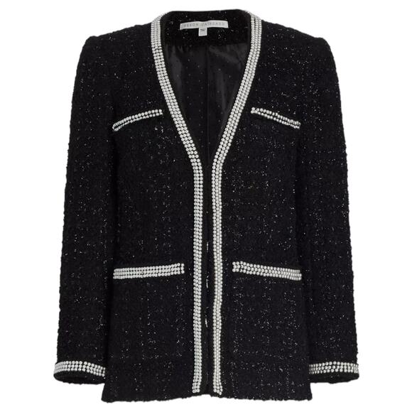 Veronica Beard Kemsley Pearl Embellsihed Tweed Wool Jacket Black Size 00 - Picture 4 of 10